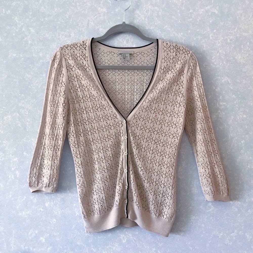 Light Beige Knit Button-Front Women's Cardigan Sweater
